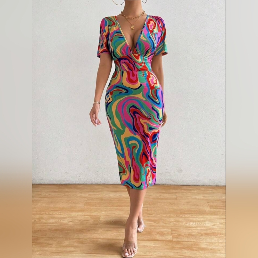 Vibrant Swirl Pattern Midi Dress